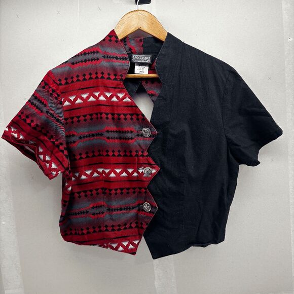 Vintage Rough Riders Open Back Shirt/Jacket South West Aztec Black Red Sz L USA - Picture 1 of 5